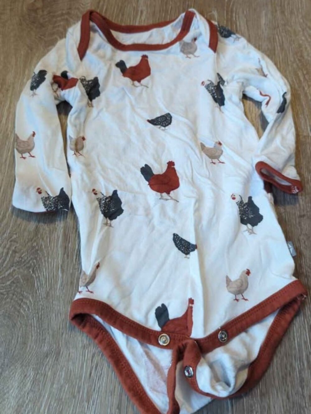 Kyte Baby Chicken Print Long Sleeve Bodysuit Size 3-6 Months bamboo